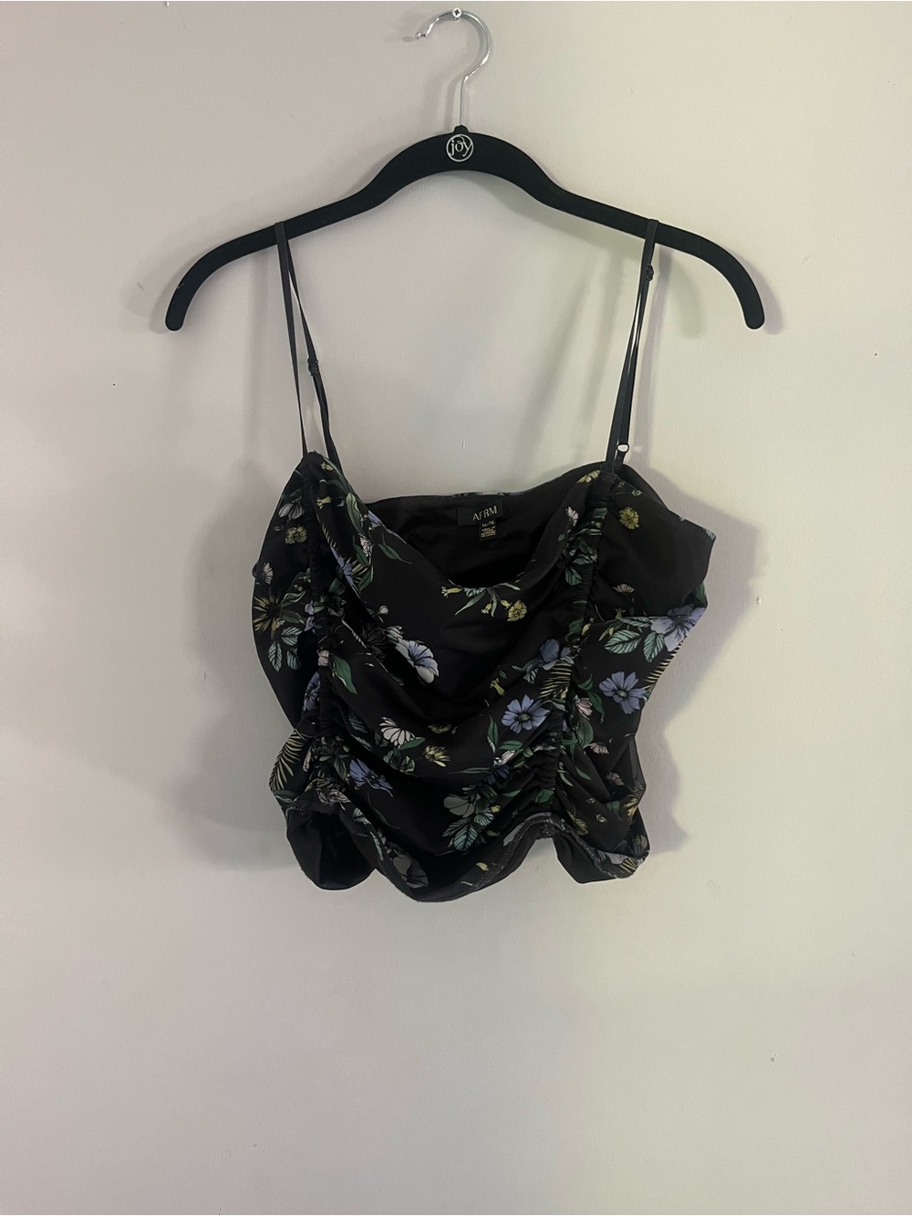 AFRM Black Floral Cowl Neck Ruched Camisole
